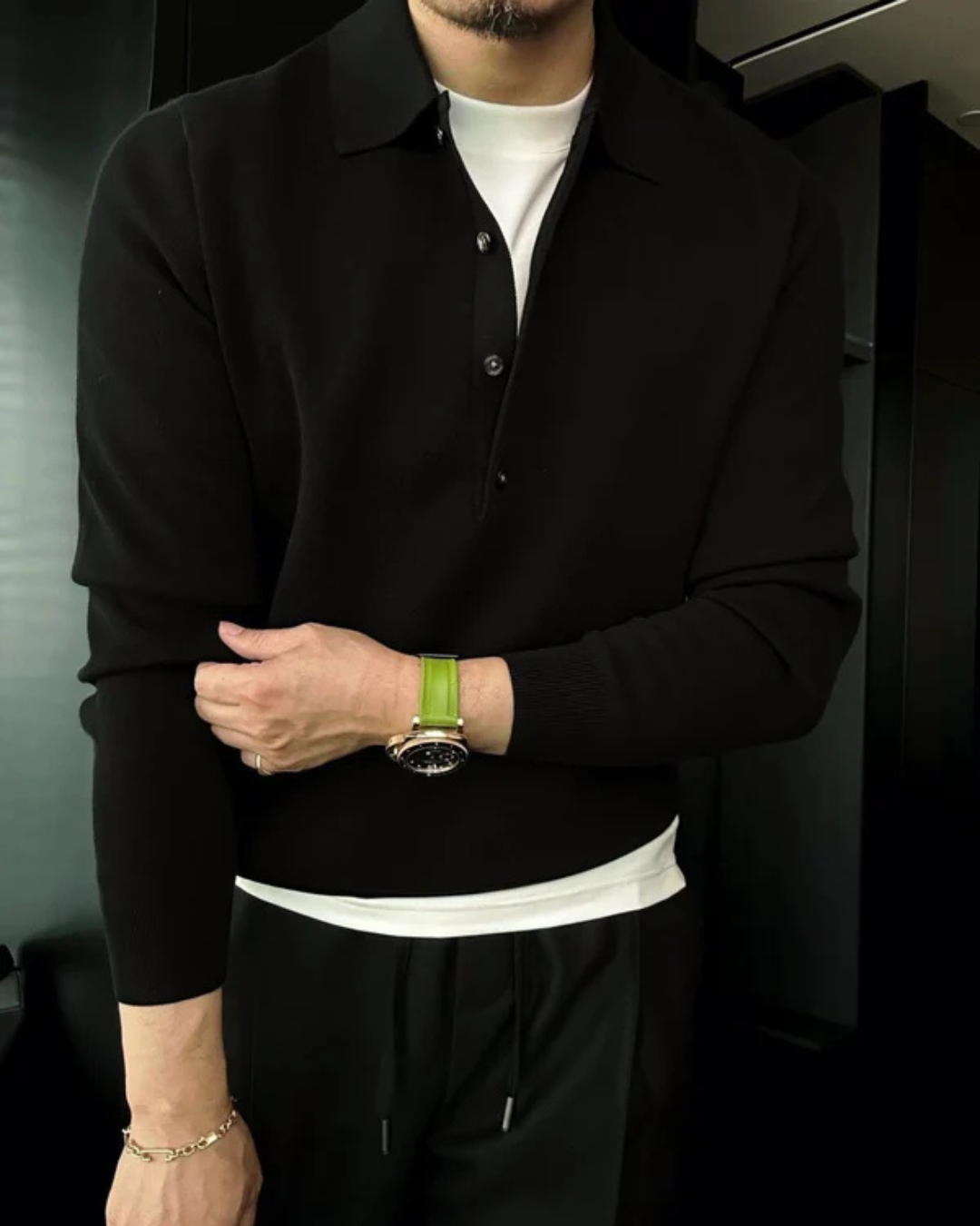 Pánska pletená polokošeľa s dlhým rukávom