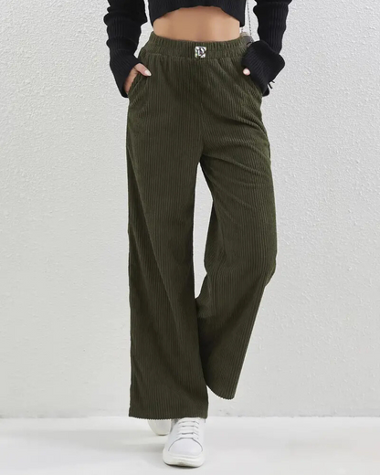 Nohavice s širokými nohavicami fleecovou podšívkou a pruhmi