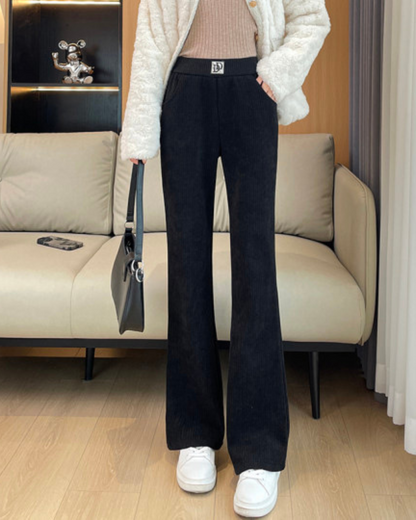 Nohavice s širokými nohavicami fleecovou podšívkou a pruhmi