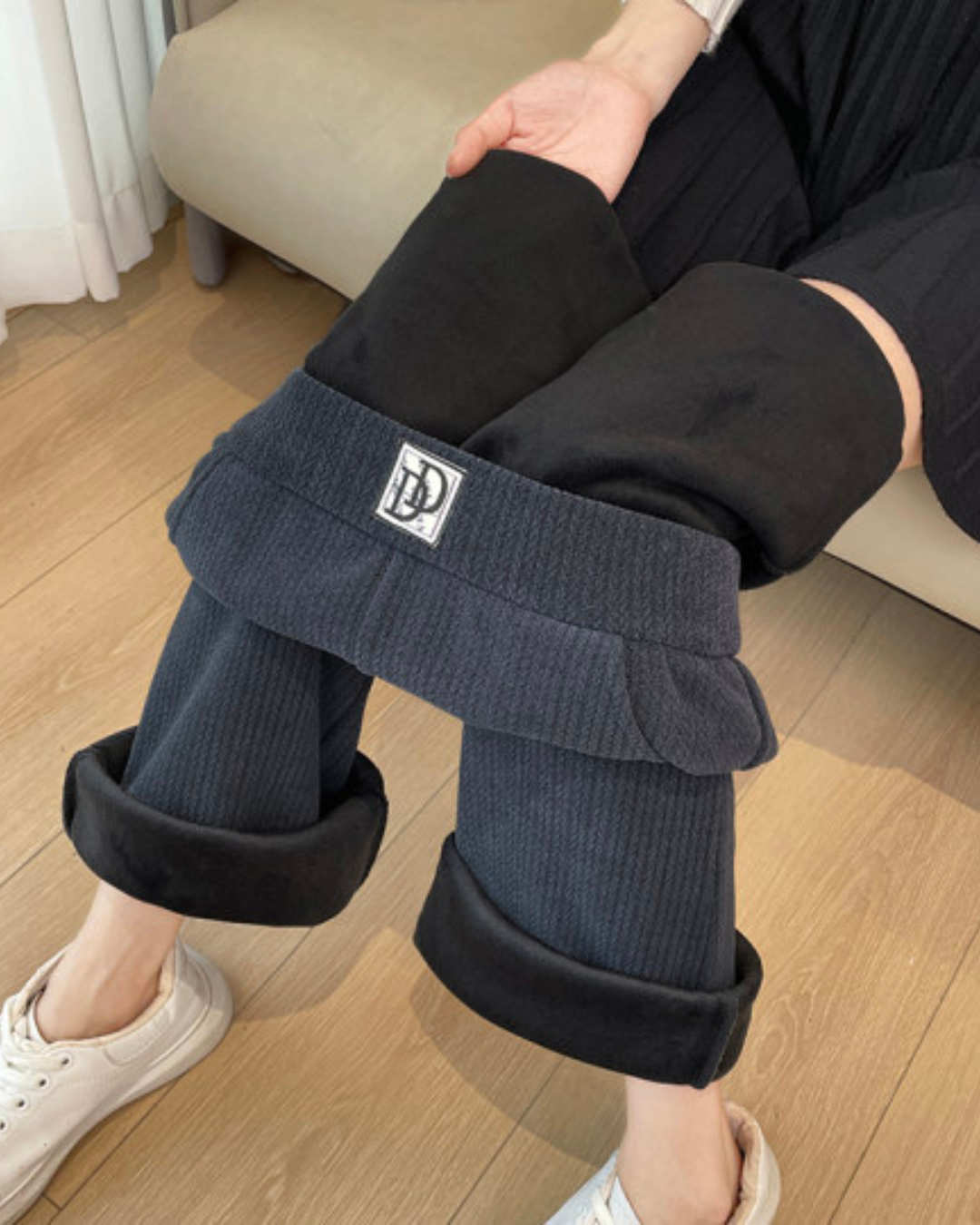 Nohavice s širokými nohavicami fleecovou podšívkou a pruhmi